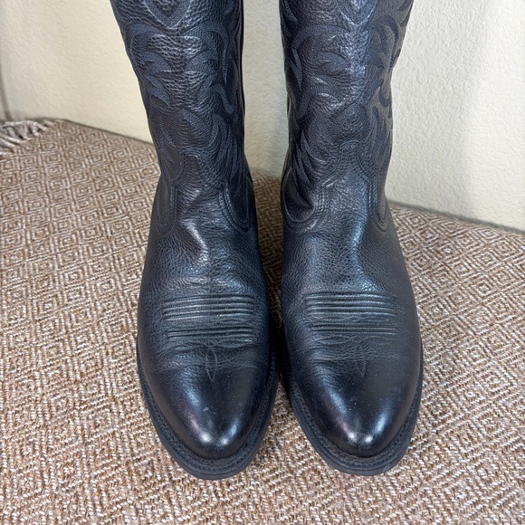 Ariat Heritage R Toe Western Cowboy Boots Black Deer Tanned Leather Men's US 12D - Picture 3 of 11